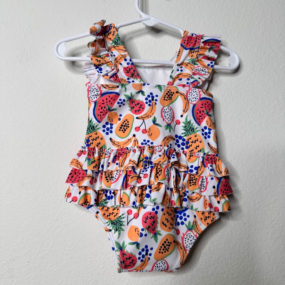 Tucker + Tate Tropical Fruit Ruffle One Piece Swimsuit White 12M Baby Girl - Picture 3 of 6